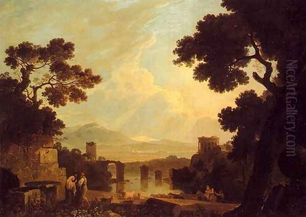 A Capriccio Landscape With The Temple Of The Sibyl At Tivoli And The Broken Bridge At Narni Oil Painting by Richard Wilson