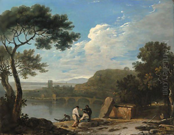 Lake Avernus with Figures in the Foreground and the Temple of Apollo beyond Oil Painting by Richard Wilson