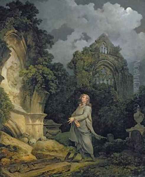 Visitor to a Moonlit Churchyard 1790 Oil Painting by Philip Jacques de Loutherbourg