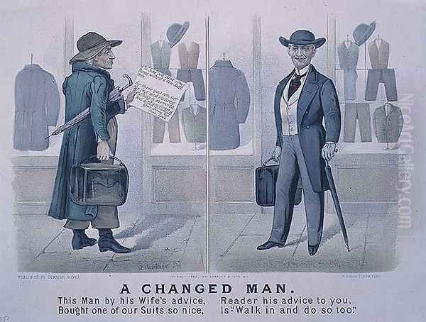 A Changed Man, advertisement for a clothes shop 1880 Oil Painting by John Cameron