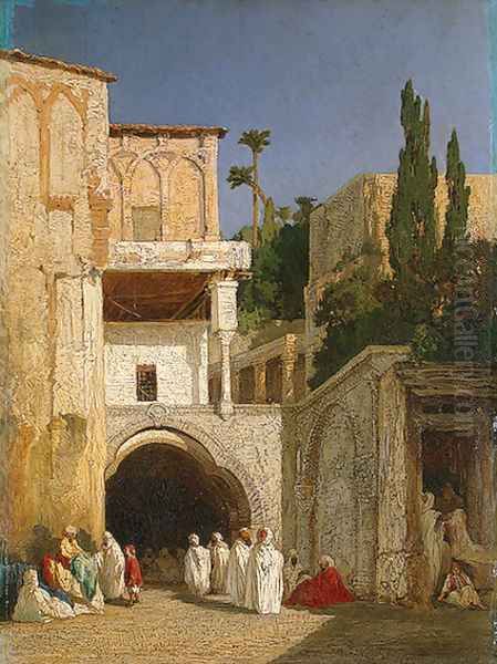 Before a Mosque (Cairo) Oil Painting by Alexandre Gabriel Decamps