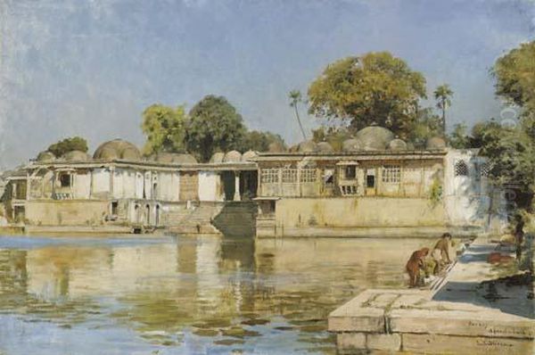 Tomb Of The Sultans And Lake At Sarkhej, Near Ahmedabad Oil Painting by Edwin Lord Weeks