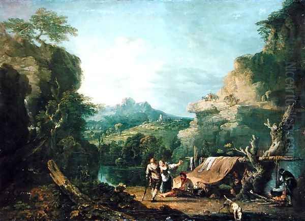 Landscape with Banditti Round a Tent, 1752 Oil Painting by Richard Wilson