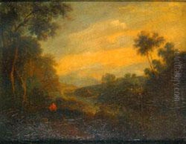 Sunset Over The River Oil Painting by Richard Wilson