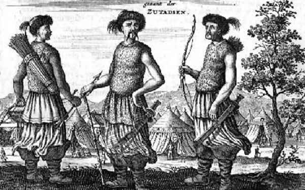 Warriors from the South from an account of a Dutch Embassy to China 1665 Oil Painting by Jacob van Meurs