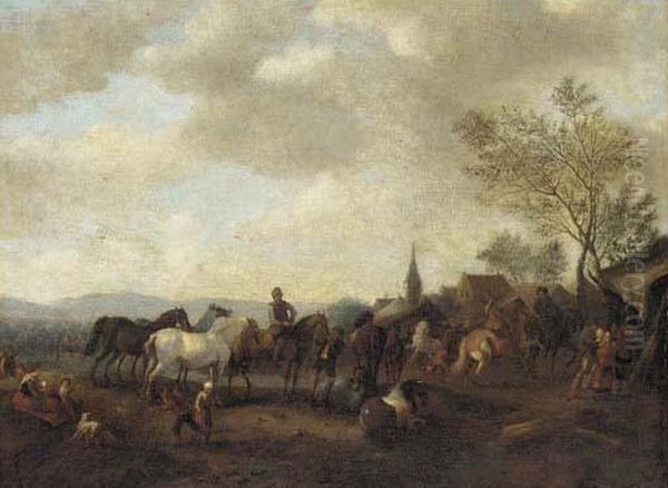 A Horse Fair Oil Painting by Pieter Wouwermans or Wouwerman