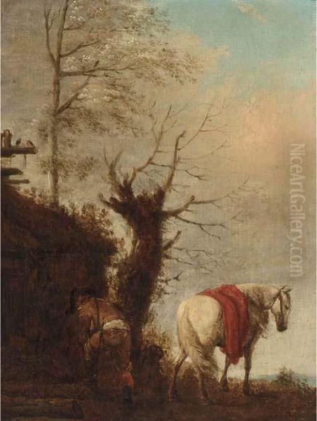 Collecting Firewood Oil Painting by Pieter Wouwermans or Wouwerman