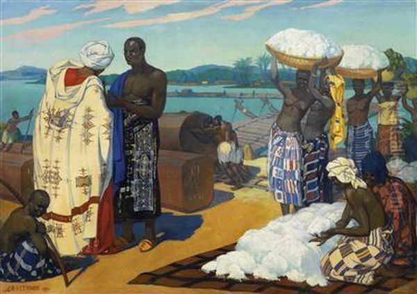 Market In French West Africa Oil Painting by Jean Georges Achard