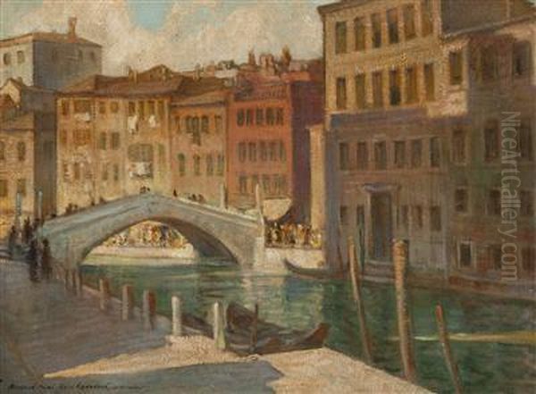 The Mestre Canal In Venice Oil Painting by Rudolf Adamek