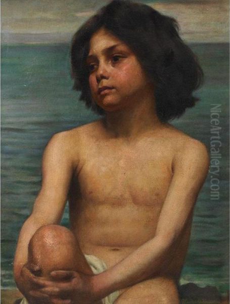 Young Boy By The Sea Oil Painting by David Comba Adamson