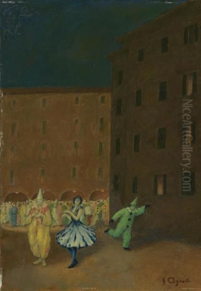 Carnevale (piazza Reforma, Lugano) Oil Painting by Fausto Agnelli