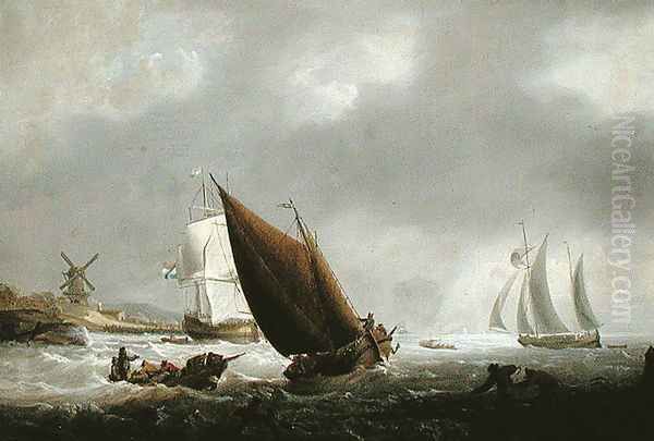 Shipping off a Dutch Estuary Oil Painting by George Webster