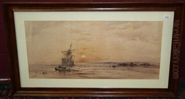 Shore View With Shipwrec Oil Painting by Gustave Albert