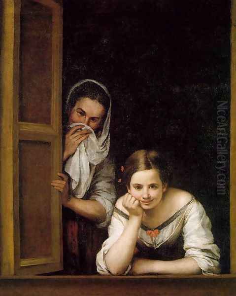 A Girl and her Duenna 1670 Oil Painting by Bartolome Esteban Murillo