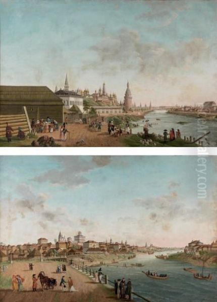 Deux Vues De Nijni Novgorod Oil Painting by Fedor Jakovlevitsch Alekseev