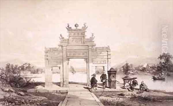 Triumphal Arch on the Macao-Canton Canal Oil Painting by Auguste Borget