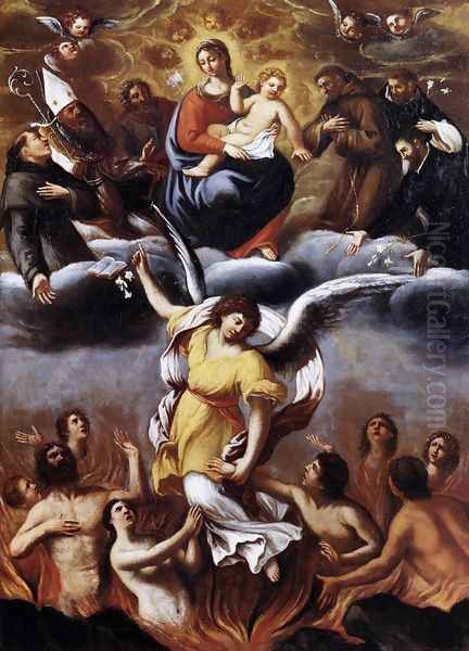 An Angel Frees the Souls of Purgatory c. 1610 Oil Painting by Lodovico Carracci