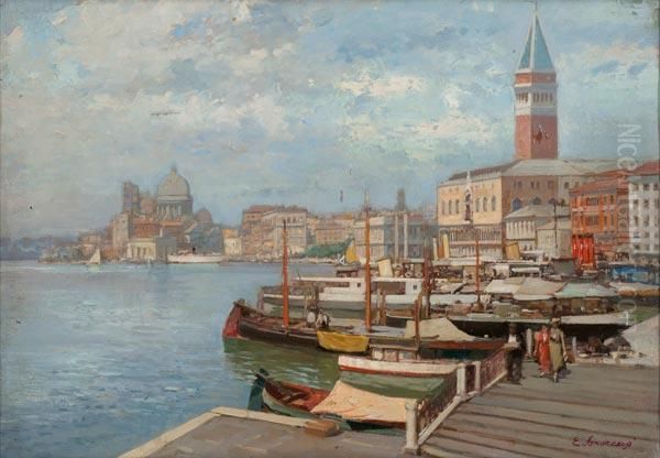 Veduta Di Venezia Dalla Riva Degli Schiavoni Oil Painting by Eugenio Andreasi