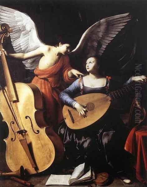 Saint Cecilia and the Angel c. 1610 Oil Painting by Carlo Saraceni