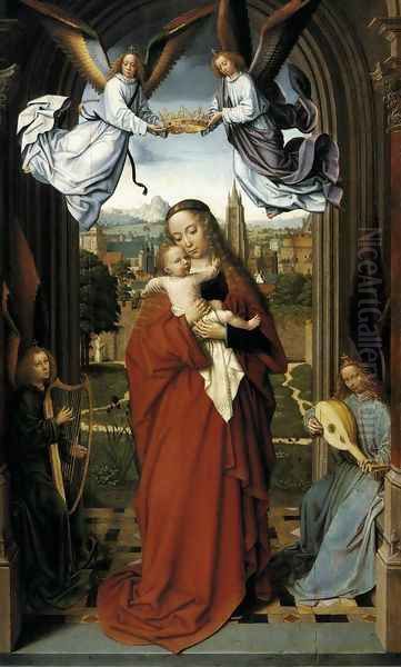 Virgin and Child with Four Angels c. 1505 Oil Painting by Gerard David