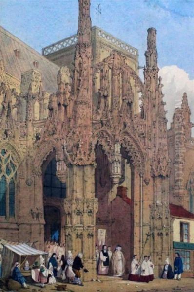 Flemish Cathedral Entrances Oil Painting by George Percy Ashburnham