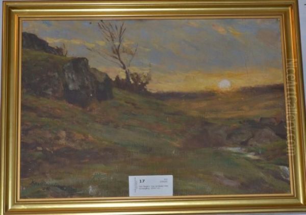 Landskap Med Solnedgang Oil Painting by Karl Aspelin