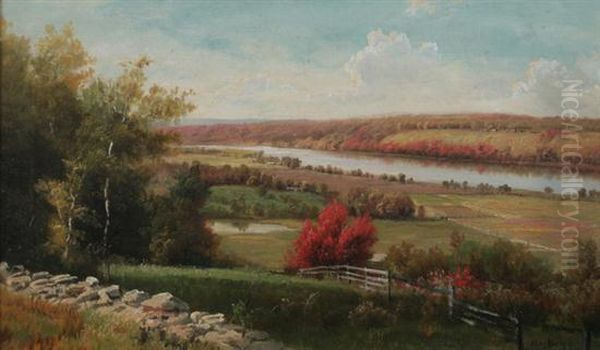 River Landscape In Fall Oil Painting by Henry Howard Bagg