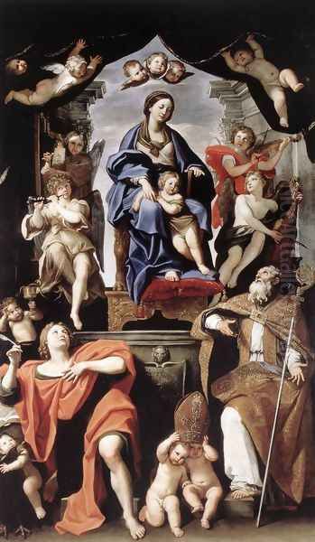 Madonna and Child with St Petronius and St John the Evangelist 1629 Oil Painting by Domenico Zampieri (Domenichino)