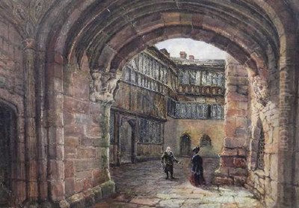 Figures In An Elizabethan Courtyard Oil Painting by Oliver Baker