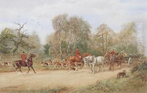 The Rufford Hounds, Sherwood Forest Oil Painting by Charles Edwin M. Baldock