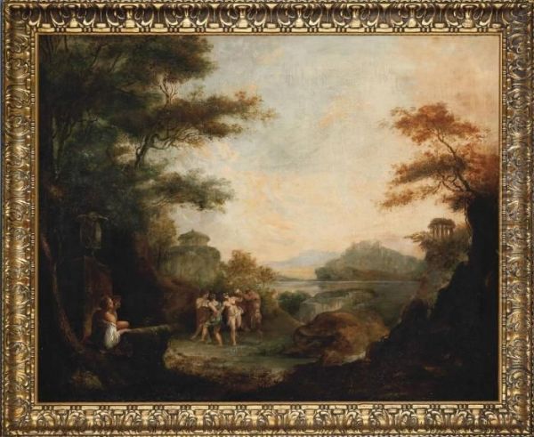 A Bacchanal In A Classical Landscape Oil Painting by George Barratt