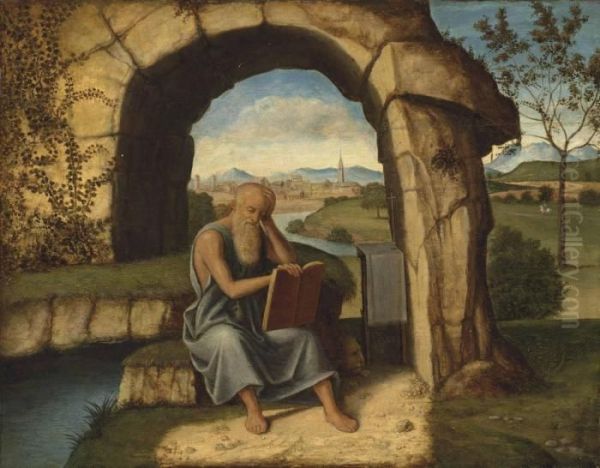 Saint Jerome In The Wilderness Oil Painting by Marco Basaiti