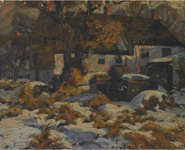 Winter In The Village Oil Painting by Charles Basing