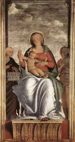 Madonna and Child with Two Angels c. 1508 Oil Painting by Bramantino (Bartolomeo Suardi)