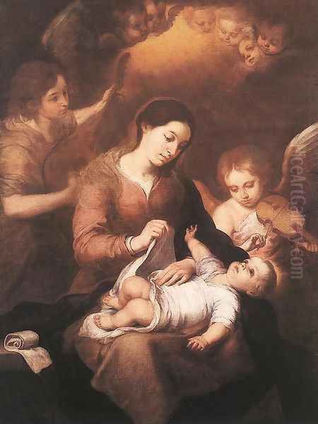 Mary and Child with Angels Playing Music 1675 Oil Painting by Bartolome Esteban Murillo