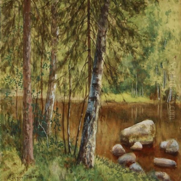 Quiet Summer Day In A Russian Birch Forest Oil Painting by Alexandr Alexandrovich Benois