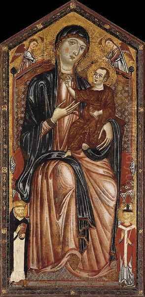 Virgin and Child Enthroned with St Dominic, St Martin and Two Angels c. 1290 Oil Painting by Italian Unknown Masters