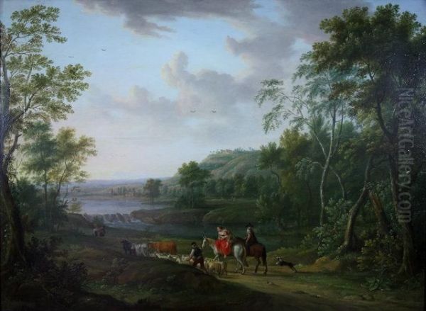 Travellers In An Italianate Landscape Oil Painting by Jan Frans Beschey