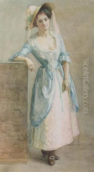 Young Lady In Pink Bonnet Oil Painting by Jane S. Blaikley