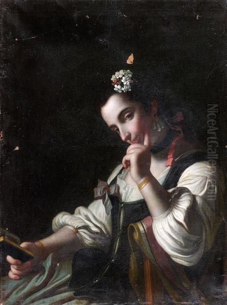 Jeune Femme Pensive Tenant Un Livre Oil Painting by Felice Boscaratti