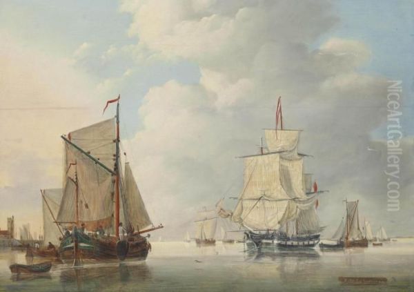 A Calm Day On The Scheldt Oil Painting by Johan Hendrik Boshamer