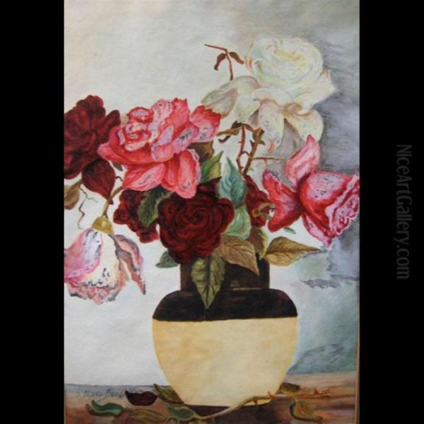 Roses In A Vase Oil Painting by Simone Mary Bouchard