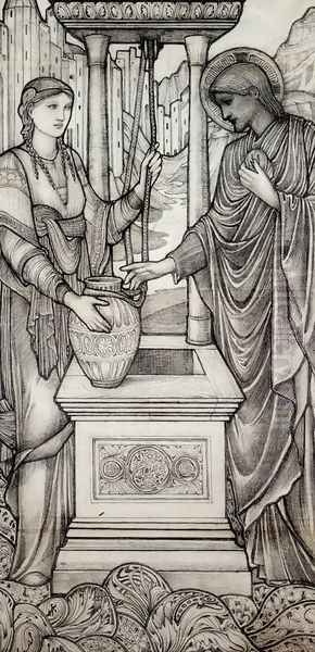 Christ And The Woman Of Samaria At The Well Oil Painting by Sir Edward Coley Burne-Jones