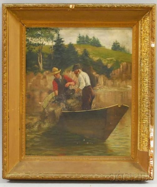 Pulling In The Net Oil Painting by Joseph Randolph Brown