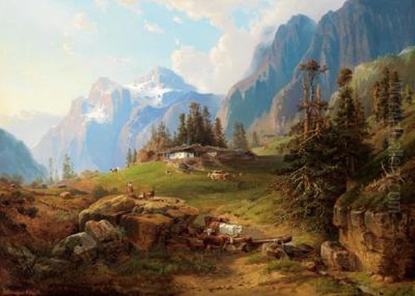 Paesaggio Presso Grindelwald Oil Painting by Heinrich Karl Bruckner