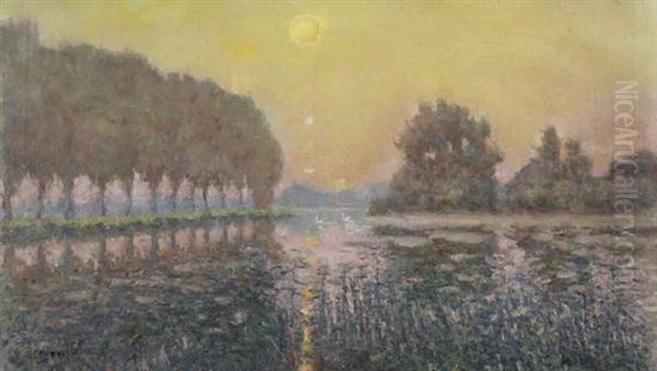 Reflection Over The Water Oil Painting by Alphonse Caron