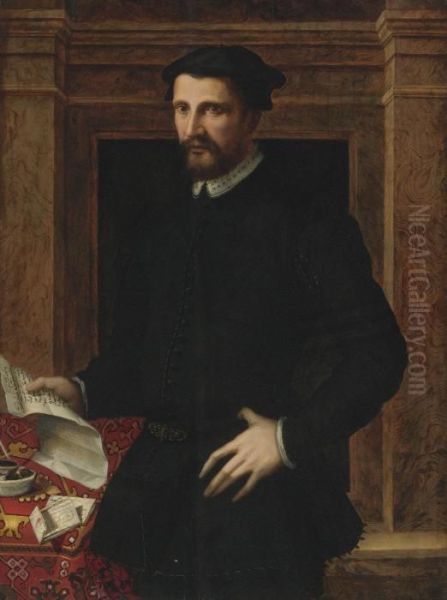 Portrait Of A Gentleman, Three Quarter Length, Holding A Letter Oil Painting by Mirabello Cavalori (Salincorno)