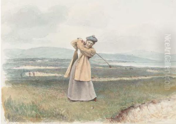 Alice On The Links, Brora Sutherland Oil Painting by Henry Clifford