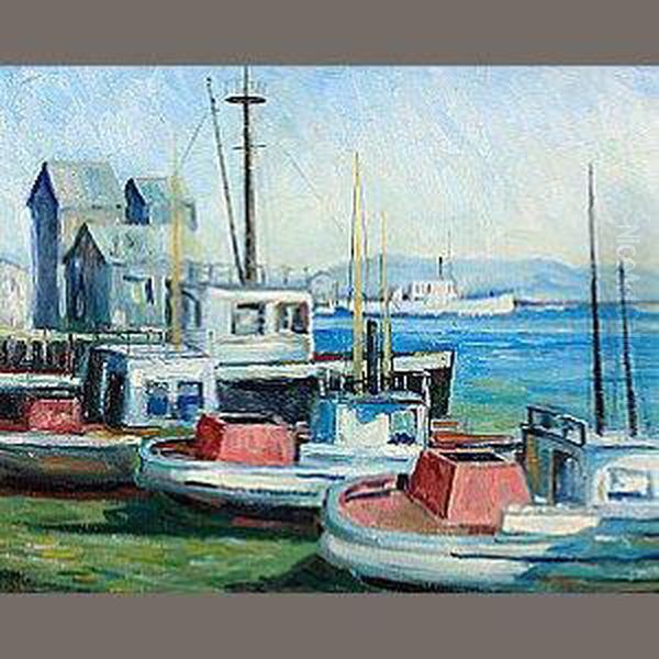 San Pedro Harbor Oil Painting by John Earle Coolidge