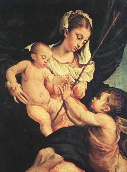 Madonna and Child with Saint John the Baptist 1570 Oil Painting by Jacopo Bassano (Jacopo da Ponte)